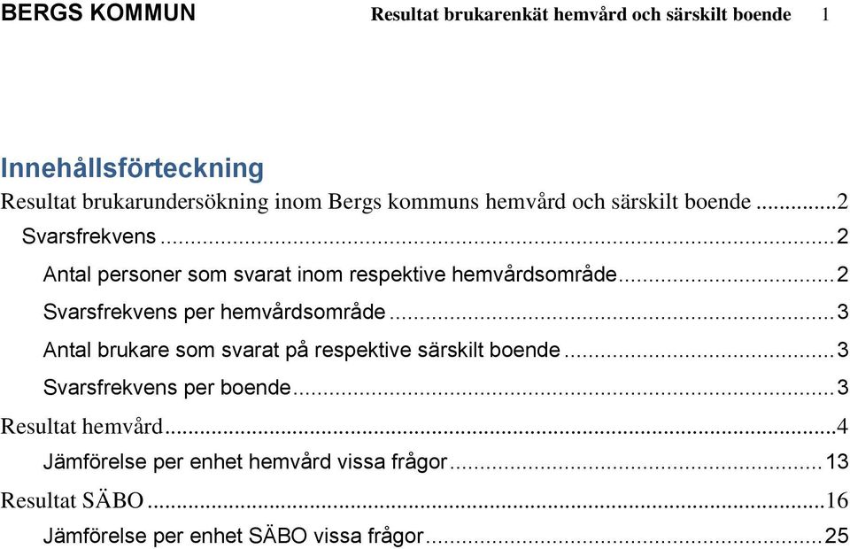 .. 2 Svarsfrekvens per hemvårdsområde... 3 brukare som svarat på respektive särskilt boende... 3 Svarsfrekvens per boende.