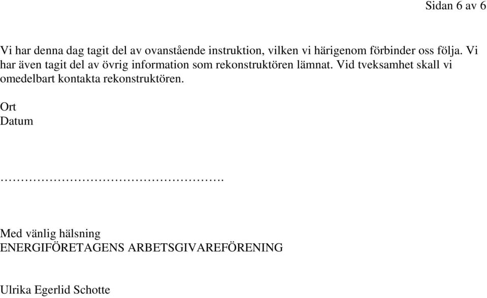 Vi har även tagit del av övrig information som rekonstruktören lämnat.