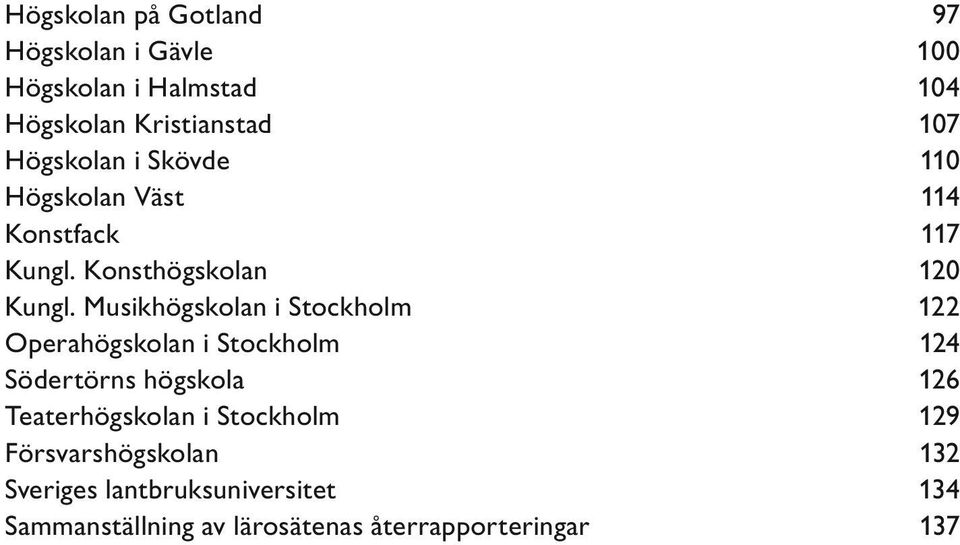 Musikhögskolan i Stockholm Operahögskolan i Stockholm Södertörns högskola Teaterhögskolan i Stockholm