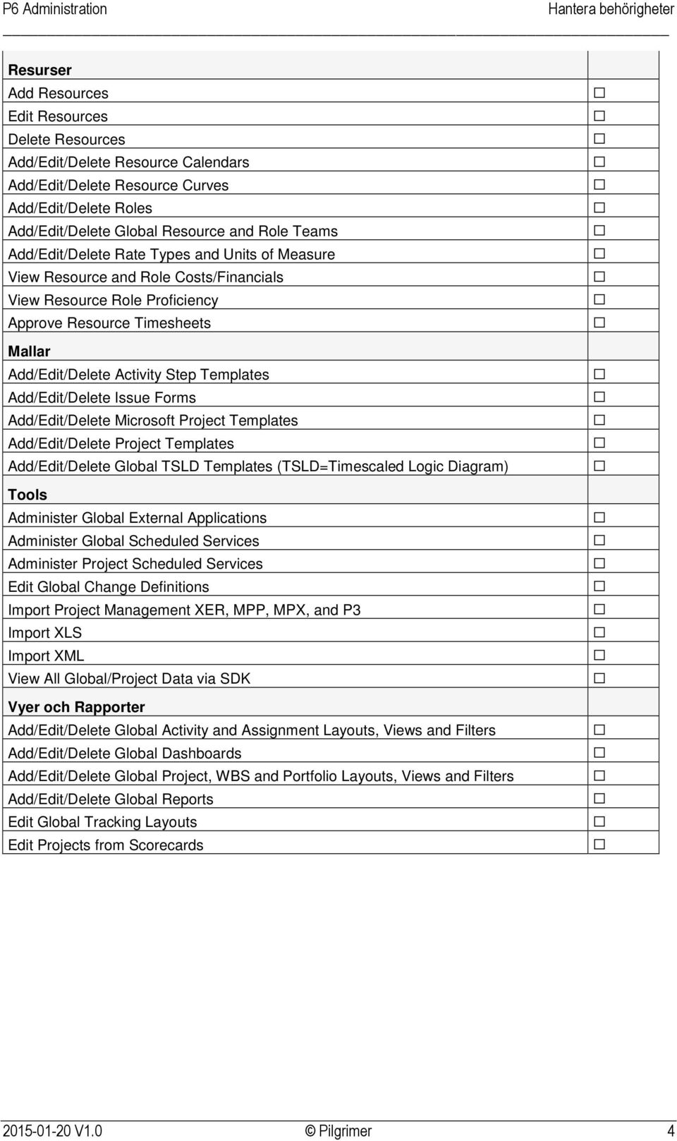 Add/Edit/Delete Issue Forms Add/Edit/Delete Microsoft Project Templates Add/Edit/Delete Project Templates Add/Edit/Delete Global TSLD Templates (TSLD=Timescaled Logic Diagram) Tools Administer Global