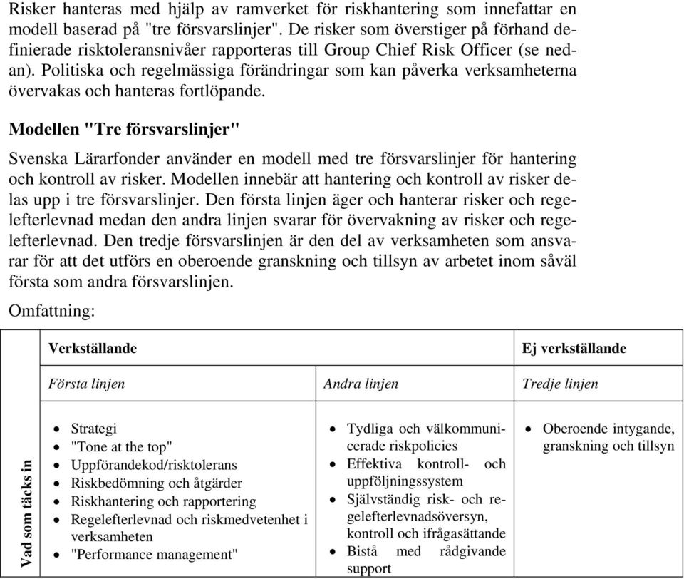 Politiska och regelmässiga förändringar som kan påverka verksamheterna övervakas och hanteras fortlöpande.