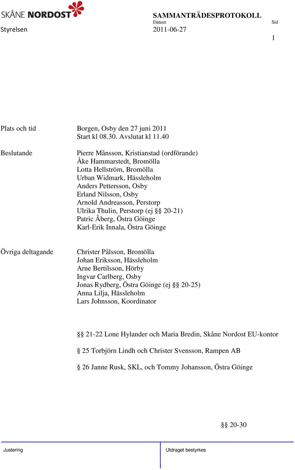 Andreasson, Perstorp Ulrika Thulin, Perstorp (ej 20-21) Patric Åberg, Östra Göinge Karl-Erik Innala, Östra Göinge Övriga deltagande Christer Pålsson, Bromölla Johan Eriksson, Hässleholm