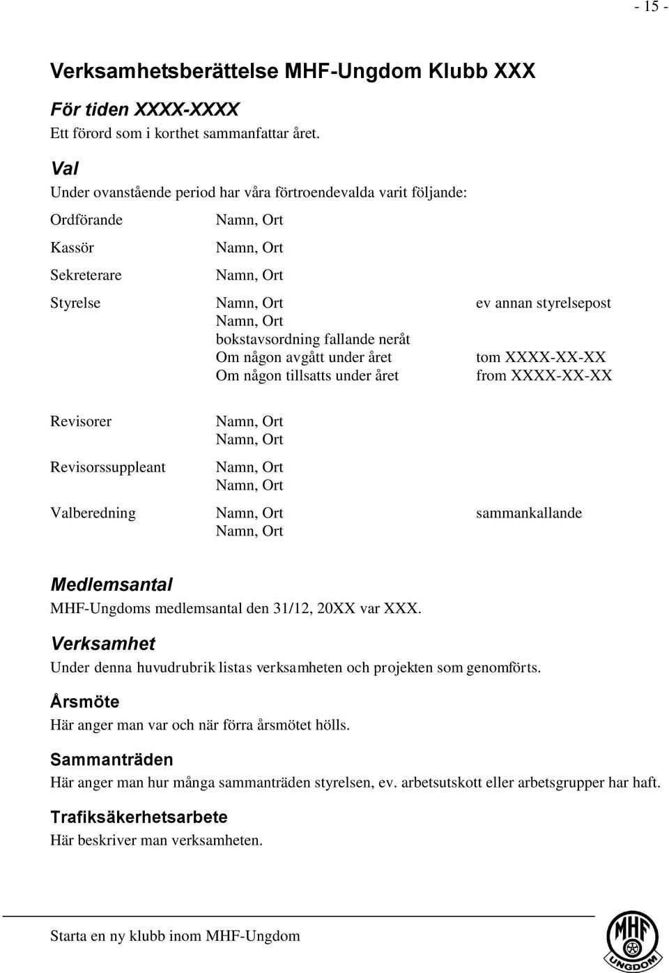 fallande neråt Om någon avgått under året tom X-XX-XX Om någon tillsatts under året from X-XX-XX Revisorer Revisorssuppleant Namn, Ort Namn, Ort Namn, Ort Namn, Ort Valberedning Namn, Ort