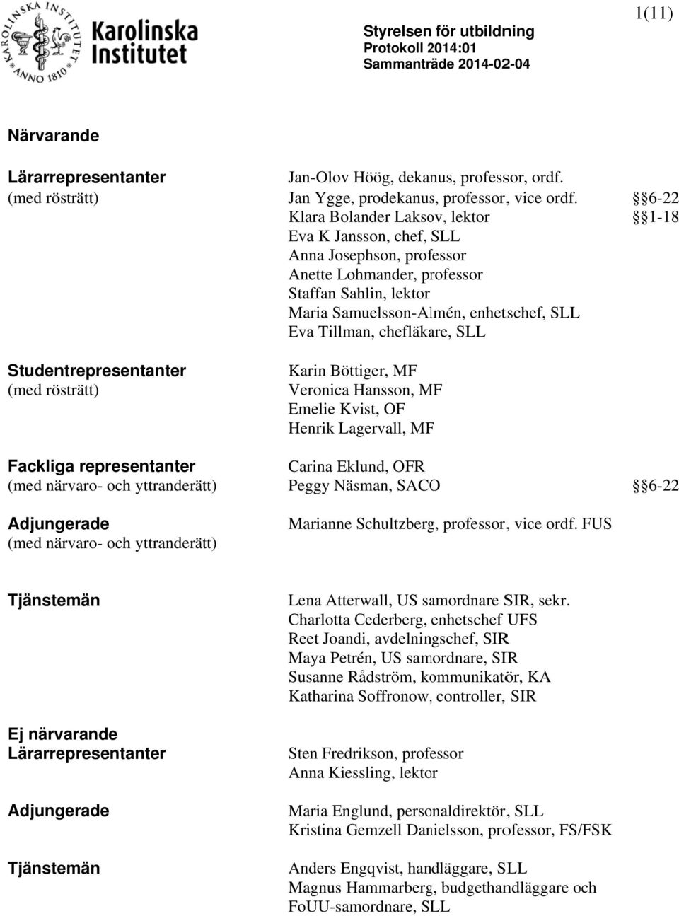 Klara Bolander Laksov, lektor Eva K Jansson, chef, SLL Anna Josephson, professor Anette Lohmander, professor Staffan Sahlin, lektor Maria Samuelsson-Almén, enhetschef, SLL Eva Tillman, chefläkare,