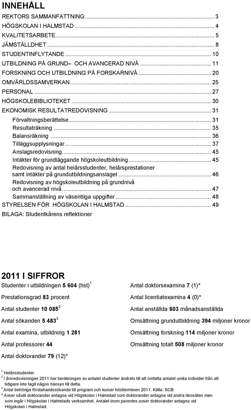 .. 35 Balansräkning... 36 Tilläggsupplysningar... 37 Anslagsredovisning... 45 Intäkter för grundläggande högskoleutbildning.