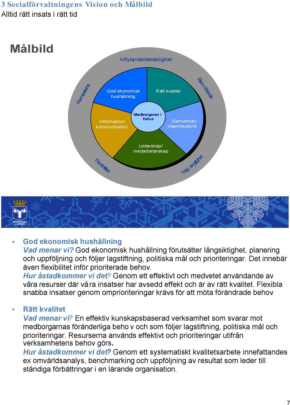 God ekonomisk hushållning förutsätter långsiktighet, planering och uppföljning och följer lagstiftning, politiska mål och prioriteringar. Det innebär även flexibilitet inför prioriterade behov.