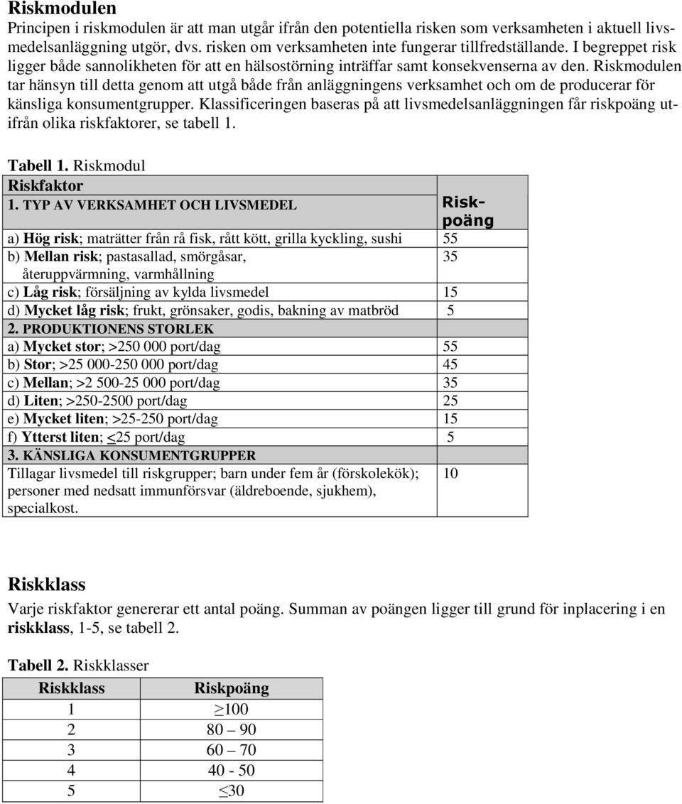Riskmodulen tar hänsyn till detta genom att utgå både från anläggningens verksamhet och om de producerar för känsliga konsumentgrupper.