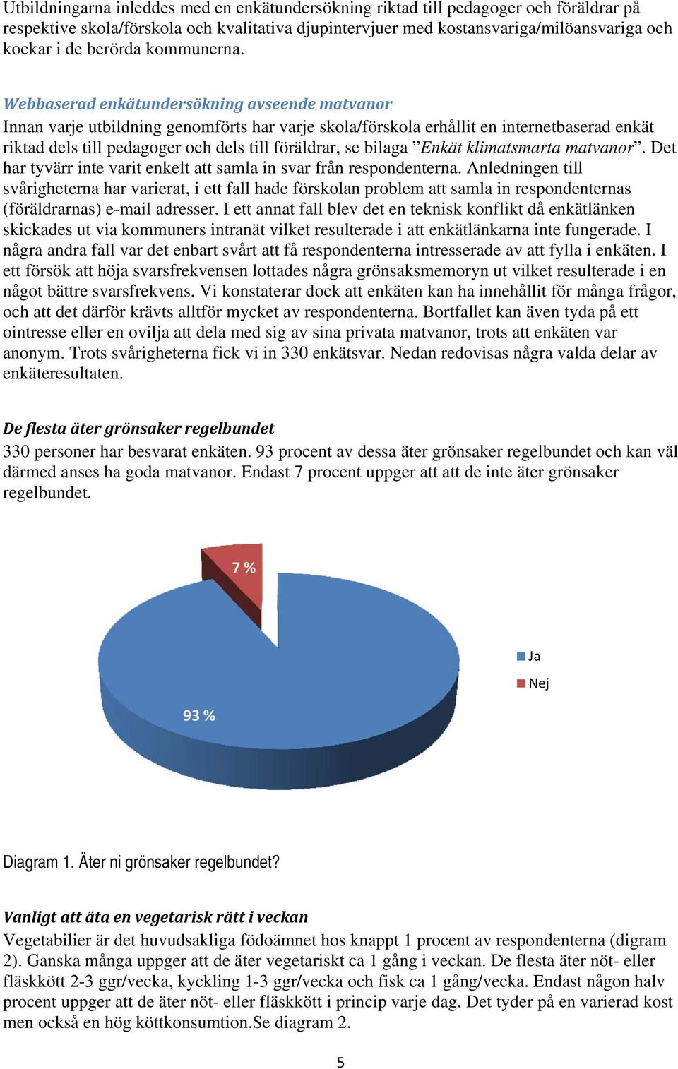 Webbaserad enkätundersökning avseende matvanor Innan varje utbildning genomförts har varje skola/förskola erhållit en internetbaserad enkät riktad dels till pedagoger och dels till föräldrar, se