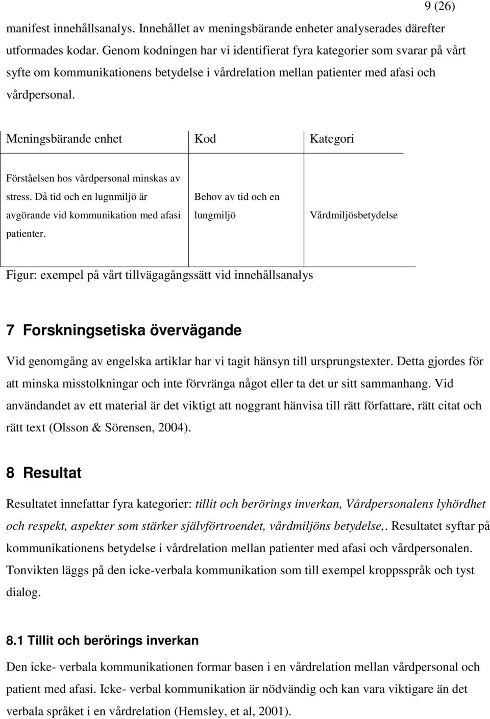 Meningsbärande enhet Kod Kategori Förståelsen hos vårdpersonal minskas av stress. Då tid och en lugnmiljö är avgörande vid kommunikation med afasi patienter.