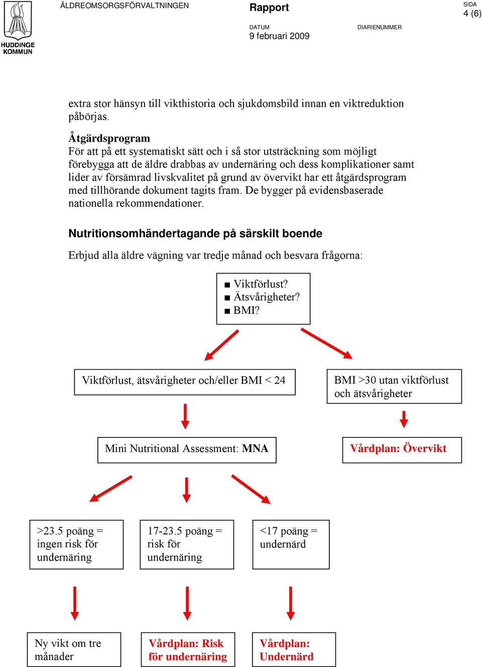 grund av övervikt har ett åtgärdsprogram med tillhörande dokument tagits fram. De bygger på evidensbaserade nationella rekommendationer.