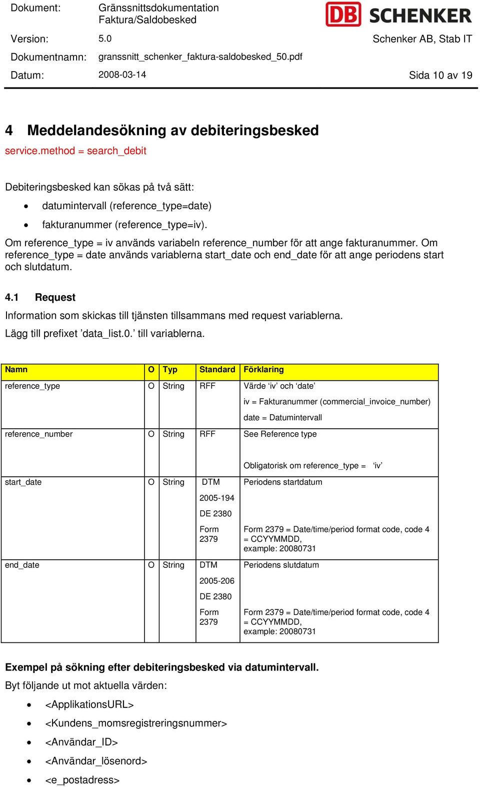 Om reference_type = iv används variabeln reference_number för att ange fakturanummer. Om reference_type = date används variablerna start_date och end_date för att ange periodens start och slutdatum.