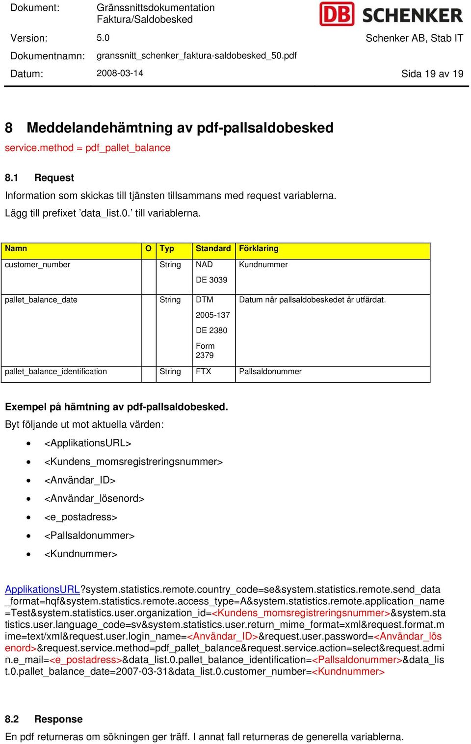 pallet_balance_identification String FTX Pallsaldonummer Exempel på hämtning av pdf-pallsaldobesked. <Pallsaldonummer> <Kundnummer> enord>&request.service.method=pdf_pallet_balance&request.service.action=select&request.