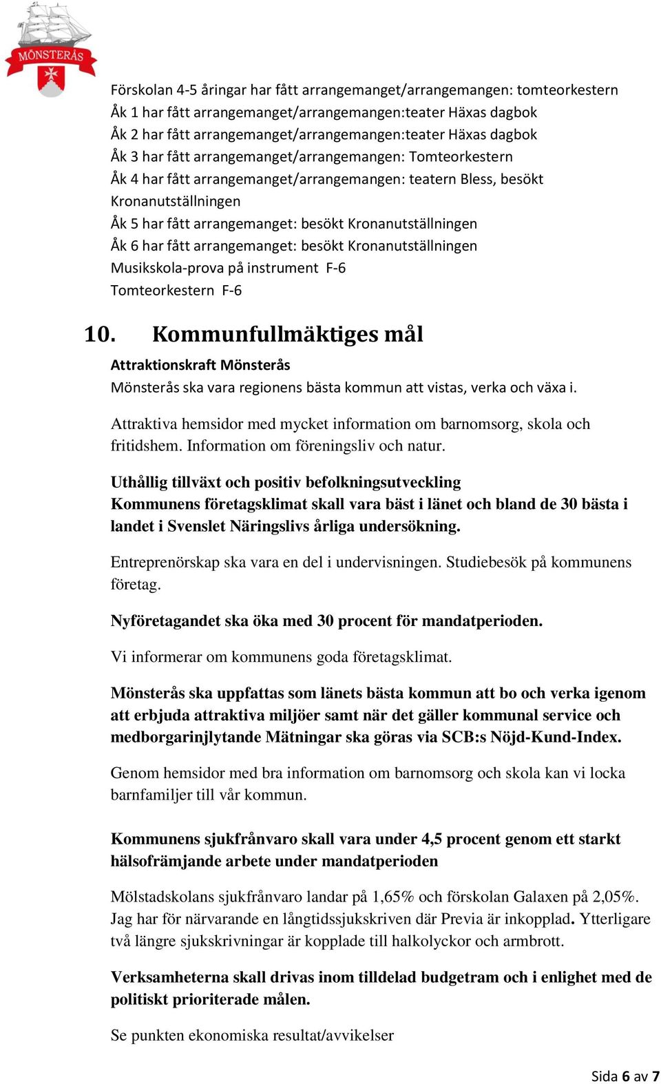 Åk 6 har fått arrangemanget: besökt Kronanutställningen Musikskola-prova på instrument F-6 Tomteorkestern F-6 10.