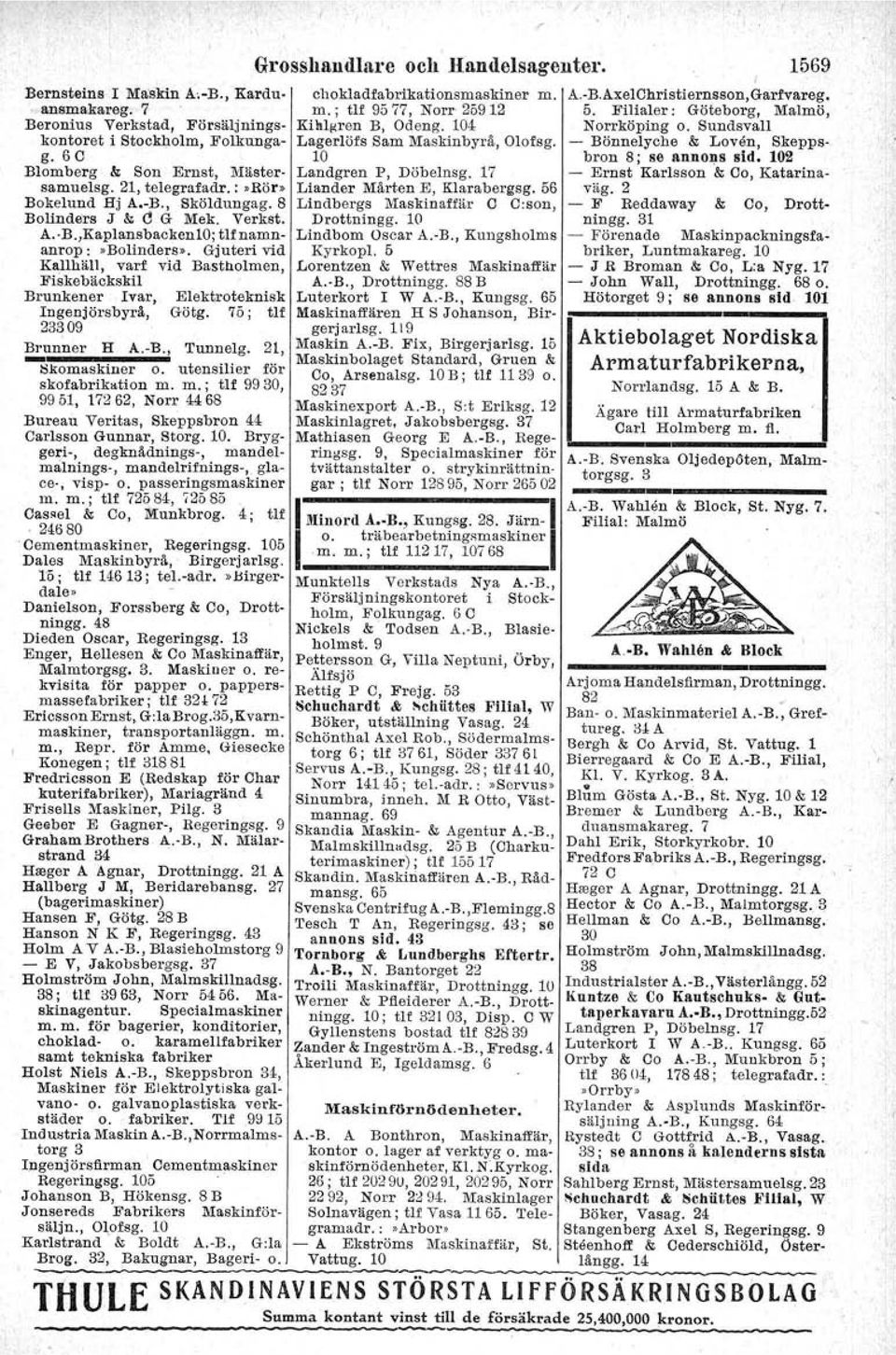 75; tif 23~09 ~unner H A.-B., Tunuelg. 21, Skomasktner o. utensilier för skofabrikation m. m.; tlf 9930, 9951, 17262, Norr 44 68 Bureau Veritas, Skeppsbron 44 Carlsson Gunnar, Storg. 10.