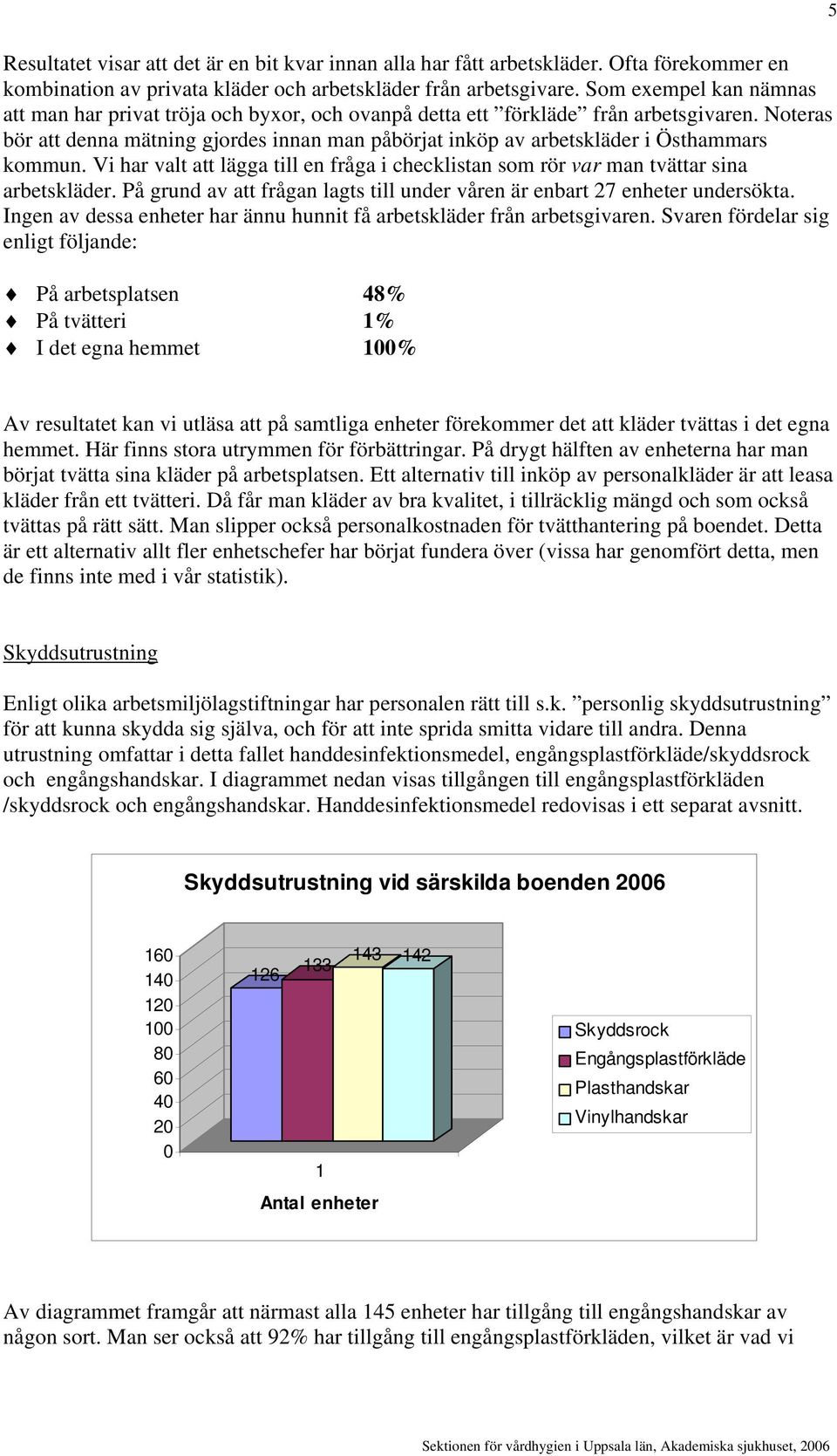 Noteras bör att denna mätning gjordes innan man påbörjat inköp av arbetskläder i Östhammars kommun. Vi har valt att lägga till en fråga i checklistan som rör var man tvättar sina arbetskläder.