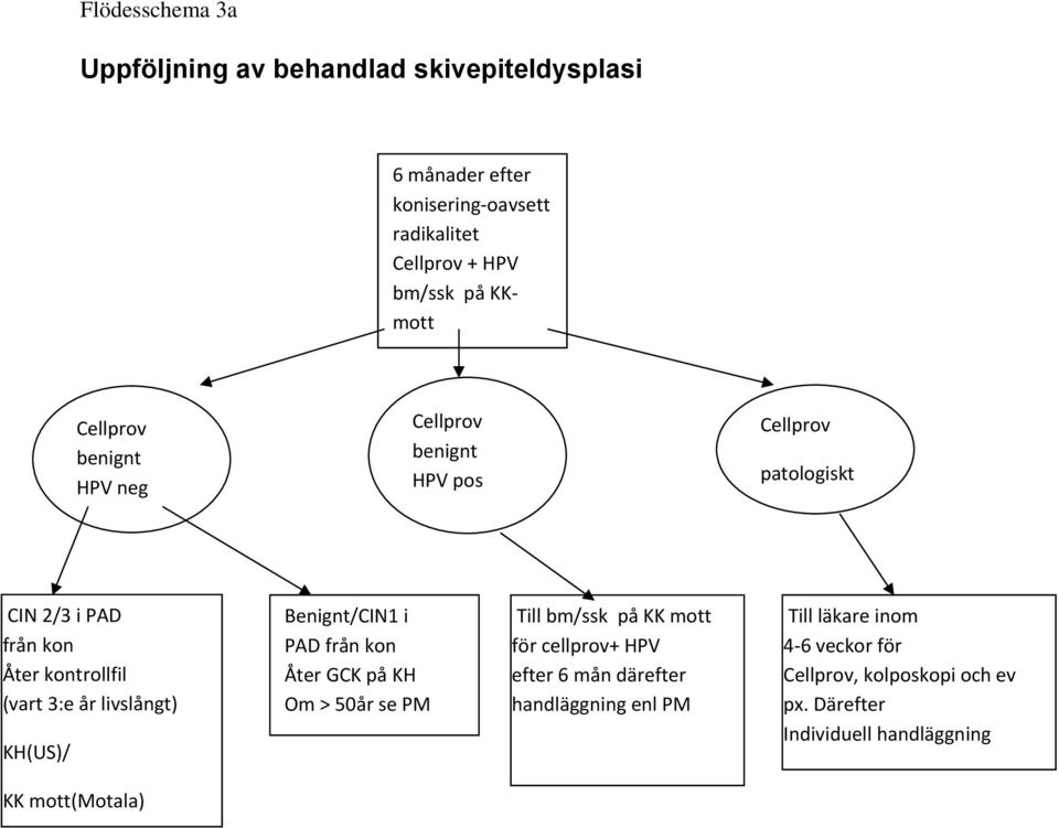 Benignt/CIN1 i PAD från kon Åter GCK på KH Om > 50år se PM Till bm/ssk på KK mott för cellprov+ HPV efter 6 mån därefter