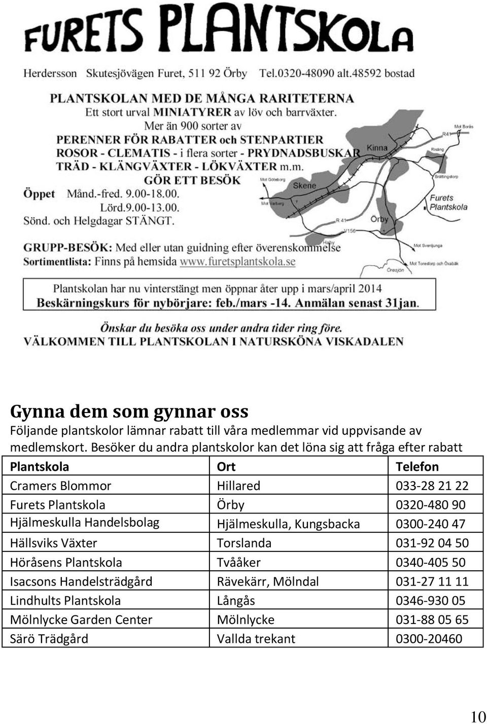 Örby 0320-480 90 Hjälmeskulla Handelsbolag Hjälmeskulla, Kungsbacka 0300-240 47 Hällsviks Växter Torslanda 031-92 04 50 Höråsens Plantskola Tvååker