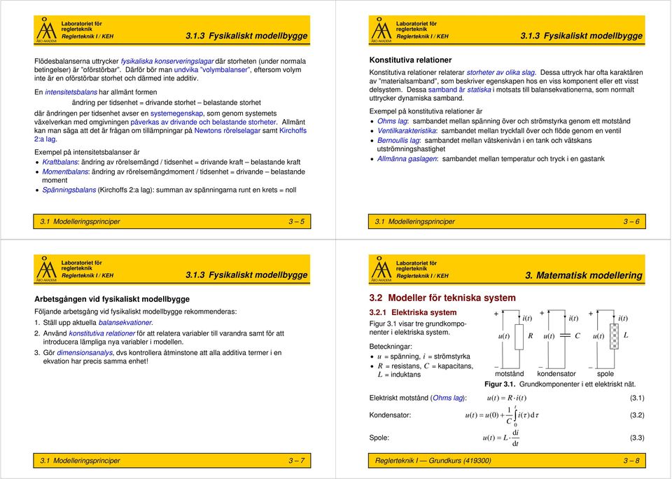 En inensiesbalans ar allmän formen ändring per idsene = drivande sore belasande sore där ändringen per idsene avser en sysemegenskap, som genom sysemes växelverkan med omgivningen påverkas av