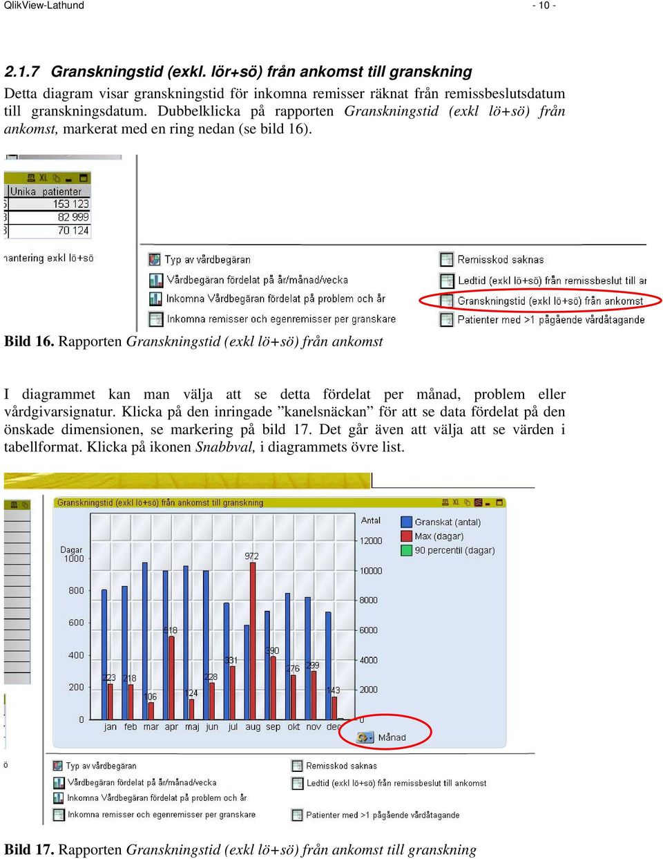 Dubbelklicka på rapporten Granskningstid (exkl lö+sö) från ankomst, markerat med en ring nedan (se bild 16). Bild 16.