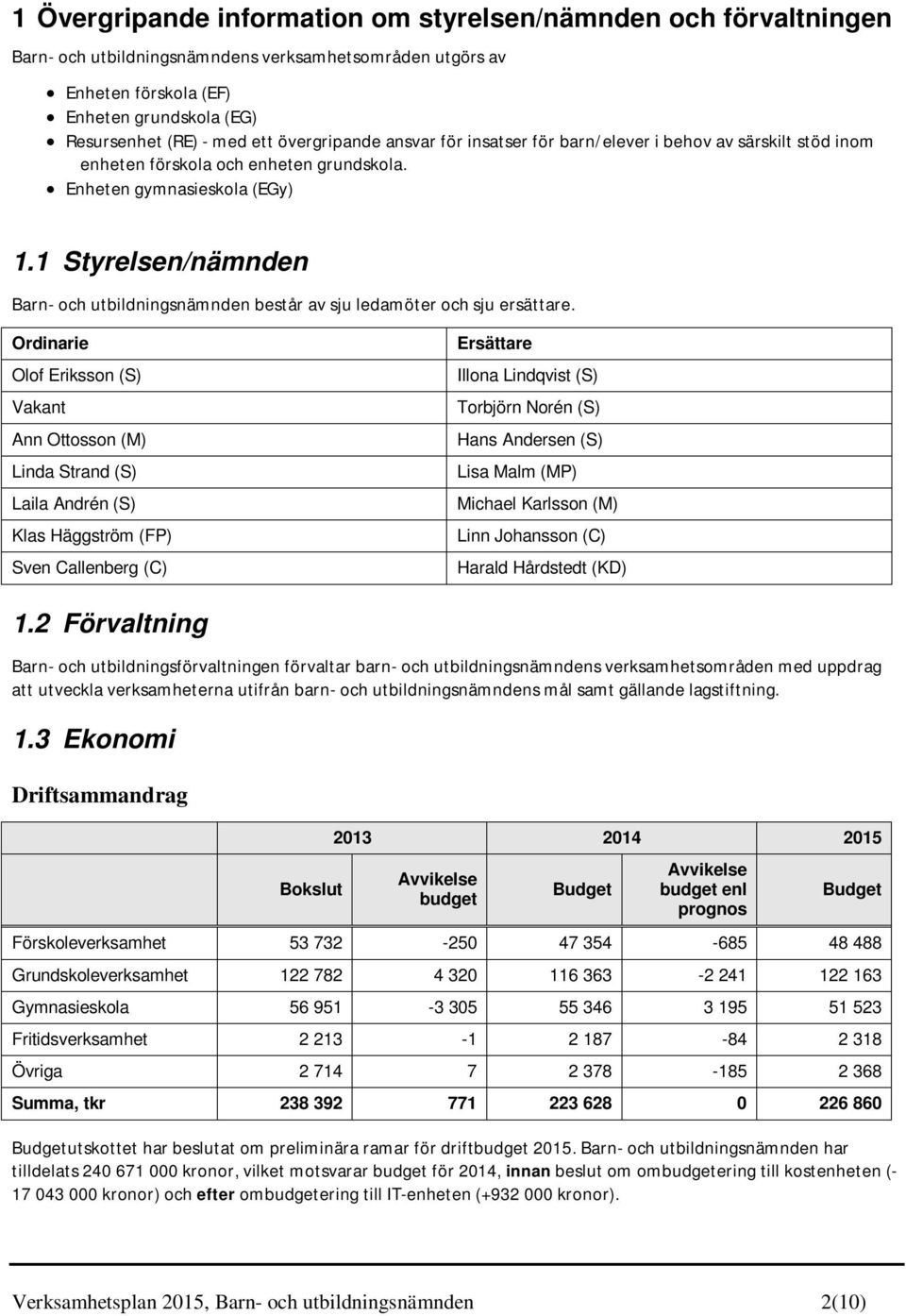 1 Styrelsen/nämnden Barn- och utbildningsnämnden består av sju ledamöter och sju ersättare.