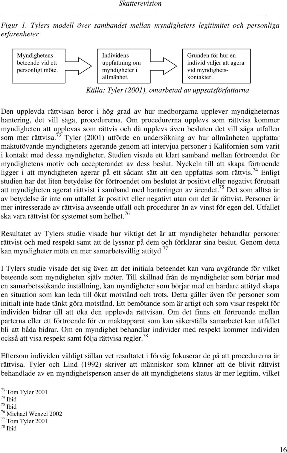 Källa: Tyler (2001), omarbetad av uppsatsförfattarna Den upplevda rättvisan beror i hög grad av hur medborgarna upplever myndigheternas hantering, det vill säga, procedurerna.