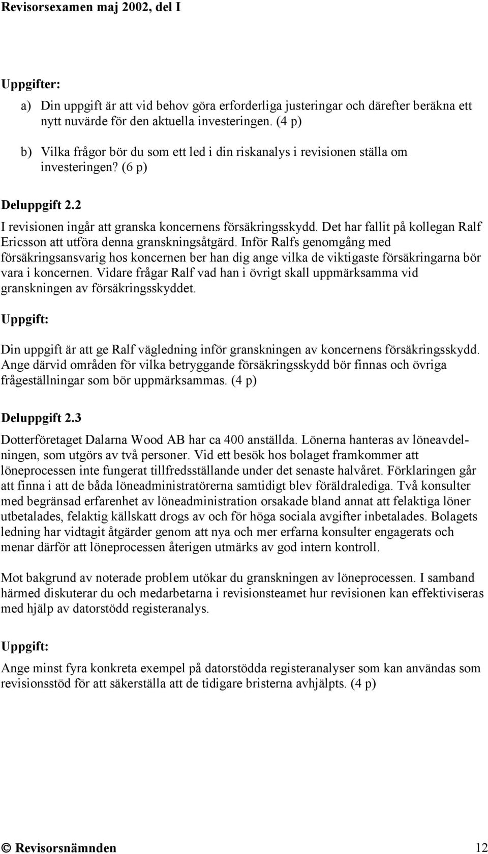 Det har fallit på kollegan Ralf Ericsson att utföra denna granskningsåtgärd.