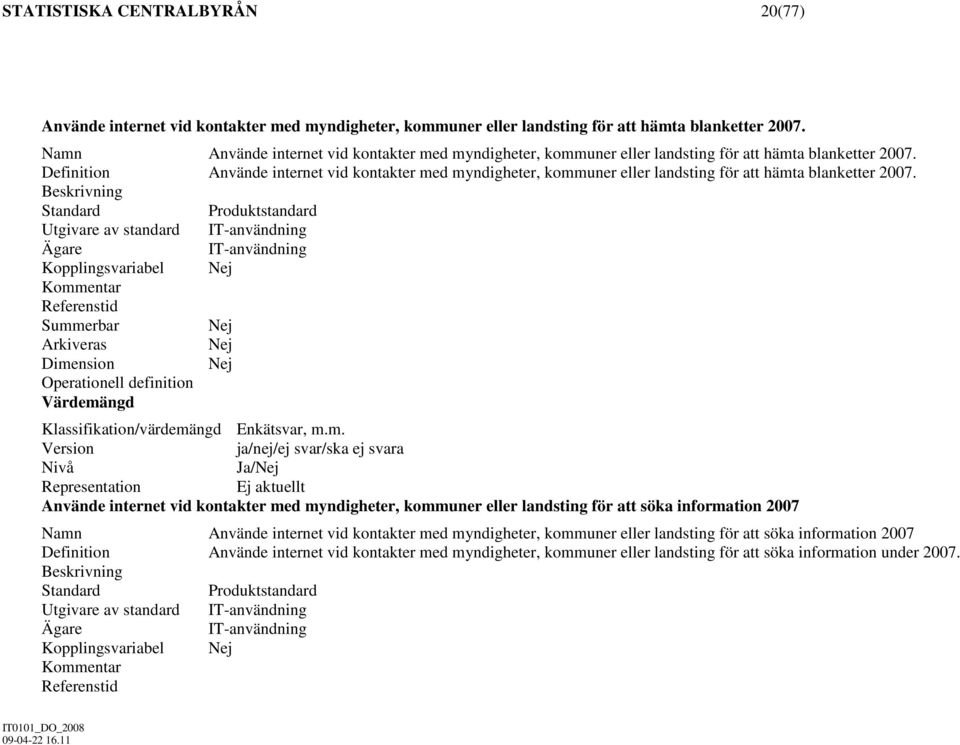 Utgivare av standard Kopplingsvariabel / Använde internet vid kontakter med myndigheter, kommuner eller landsting för att söka information 2007 Använde internet vid kontakter med