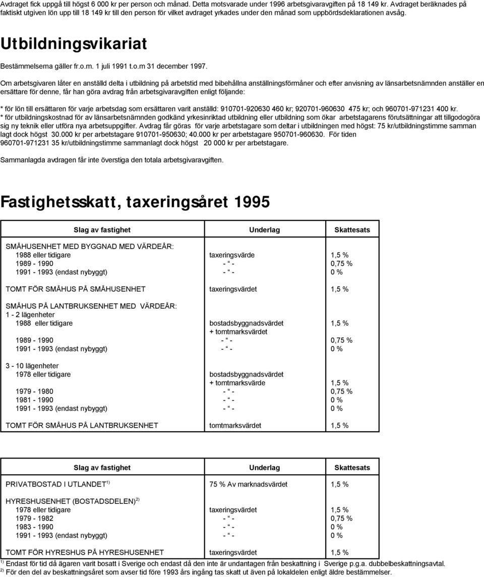 Utbildningsvikariat Bestämmelserna gäller fr.o.m. 1 juli 1991 t.o.m 31 december 1997.