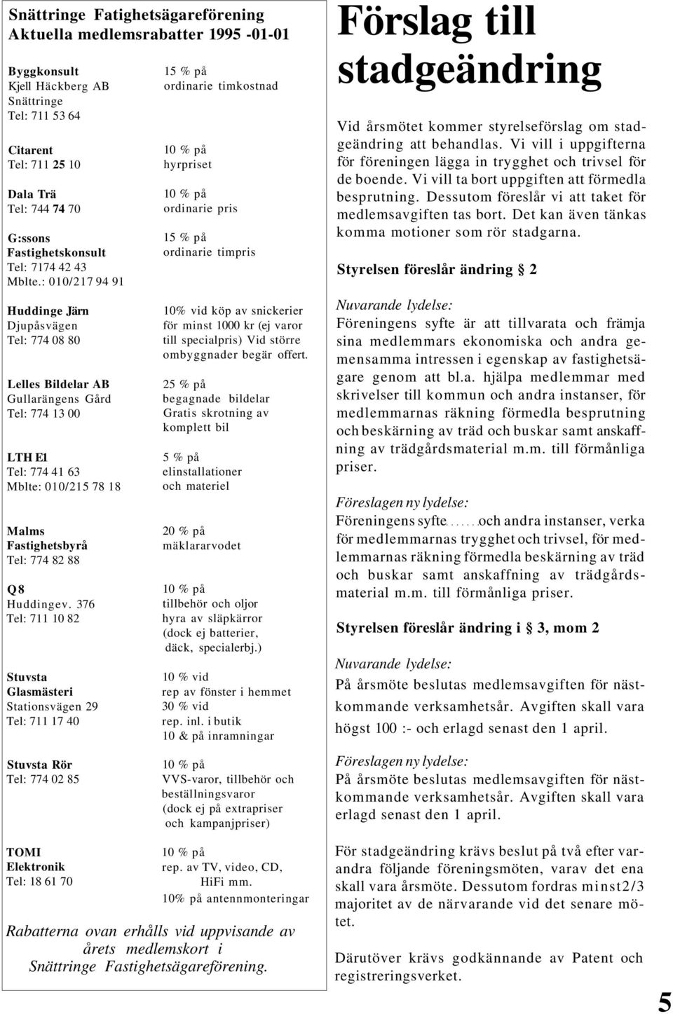 : 010/217 94 91 Huddinge Järn Djupåsvägen Tel: 774 08 80 Lelles Bildelar AB Gullarängens Gård Tel: 774 13 00 LTH E1 Tel: 774 41 63 Mblte: 010/215 78 18 Malms Fastighetsbyrå Tel: 774 82 88 Q8