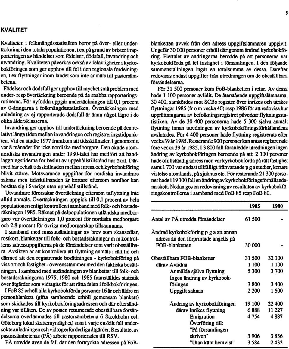 Födelser och dödsfall ger upphov till mycket små problem med under- resp övertäckning beroende på de snabba rapporteringsrutinerna.