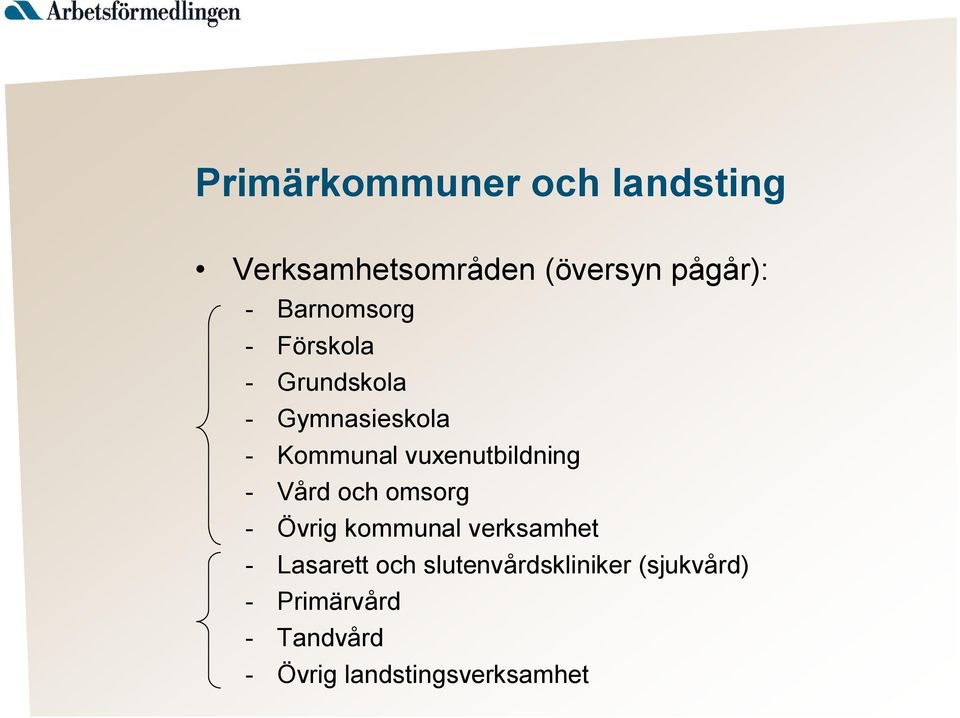 vuxenutbildning - Vård och omsorg - Övrig kommunal verksamhet - Lasarett