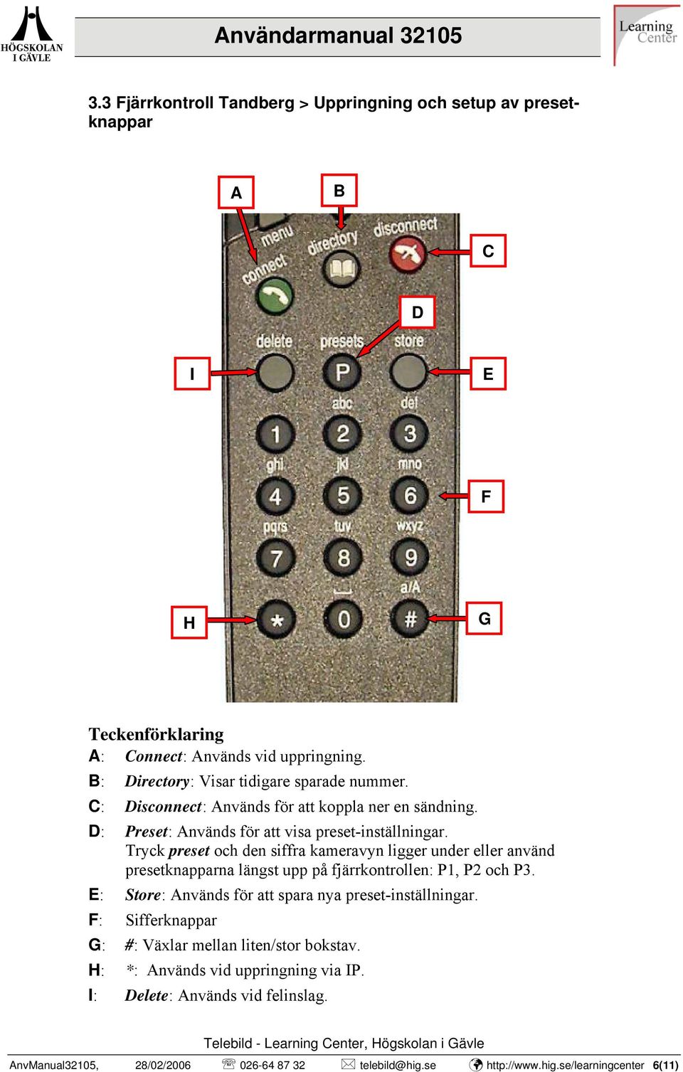 Tryck preset och den siffra kameravyn ligger under eller använd presetknapparna längst upp på fjärrkontrollen: P1, P2 och P3.