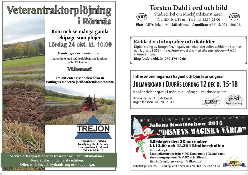 00 Plats: ABF:s lokal i Mock ärdshuset. Anmälan: ABF tel. 0241-206 04. Rädda dina fotografier och diabilder Digitalisering av fotografier, negativ och diabilder utföres.