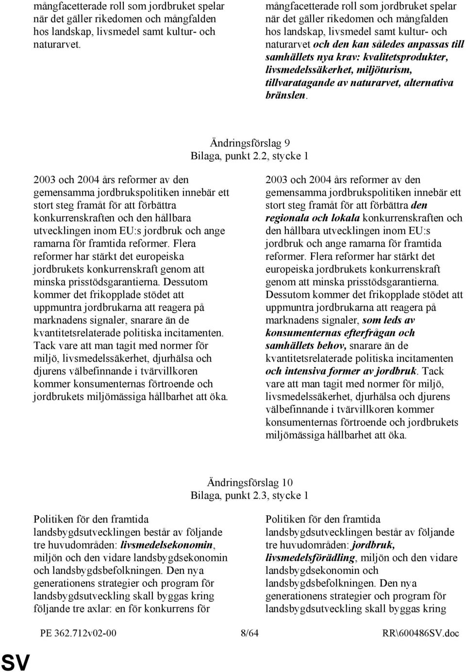 kvalitetsprodukter, livsmedelssäkerhet, miljöturism, tillvaratagande av naturarvet, alternativa bränslen. Ändringsförslag 9 Bilaga, punkt 2.