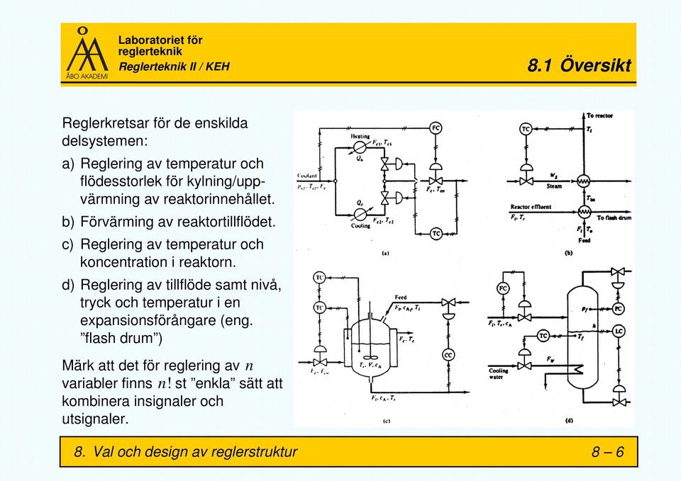 c) Reglering av temperatur och koncentration i reaktorn.