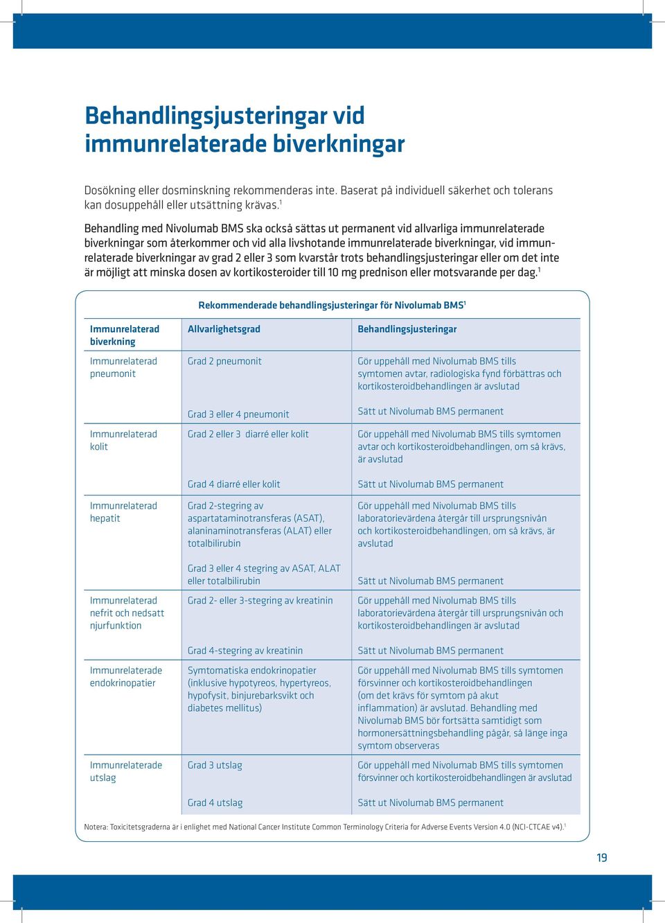 biverkningar av grad 2 eller 3 som kvarstår trots behandlingsjusteringar eller om det inte är möjligt att minska dosen av kortikosteroider till 10 mg prednison eller motsvarande per dag.