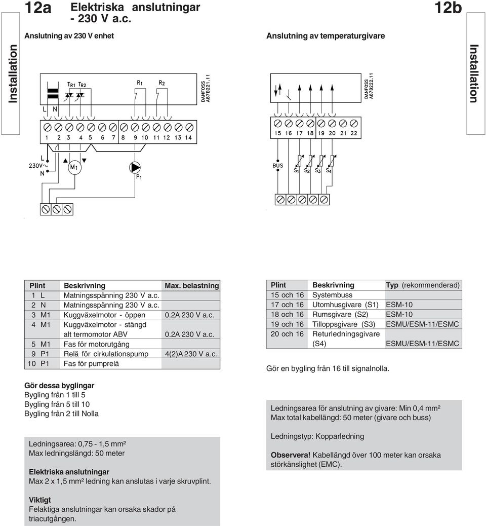 pumprelä Gör dessa byglingar Bygling från till 5 Bygling från 5 till 0 Bygling från 2 till Nolla Ledningsarea: 0,75 -,5 mm² Max ledningslängd: 50 meter Elektriska anslutningar Max 2 x,5 mm² ledning