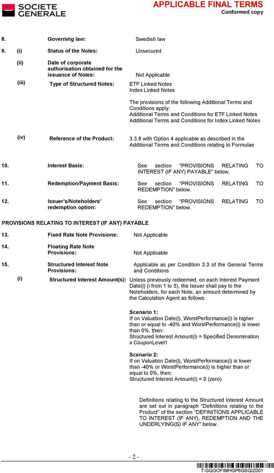 following Additional Terms and Conditions apply: Additional Terms and Conditions for ETF Linked Notes Additional Terms and Conditions for Index Linked Notes (iv) Reference of the Product: 3.