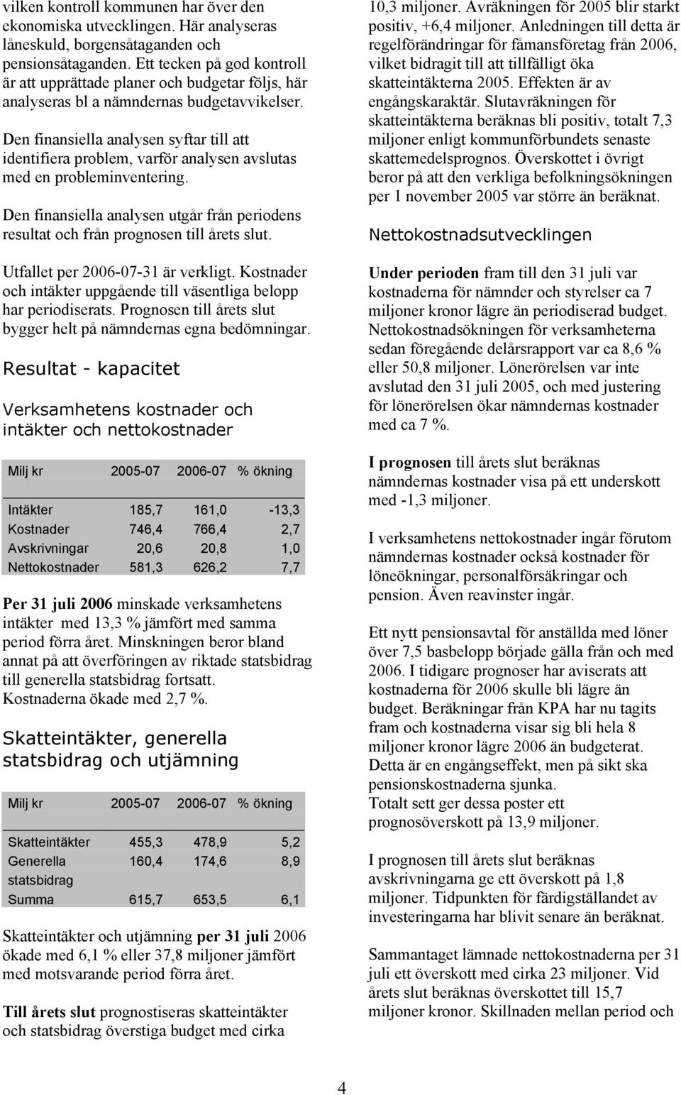 Den finansiella analysen syftar till att identifiera problem, varför analysen avslutas med en probleminventering.