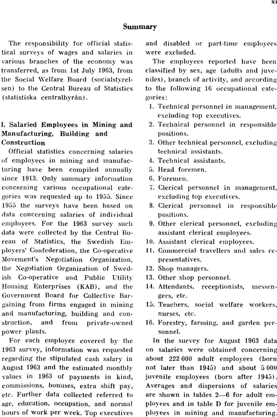 Salaried Employees in Mining and Manufacturing, Building and Construction Official statistics concerning salaries of employees in mining and manufacturing have been compiled annually since 1913.