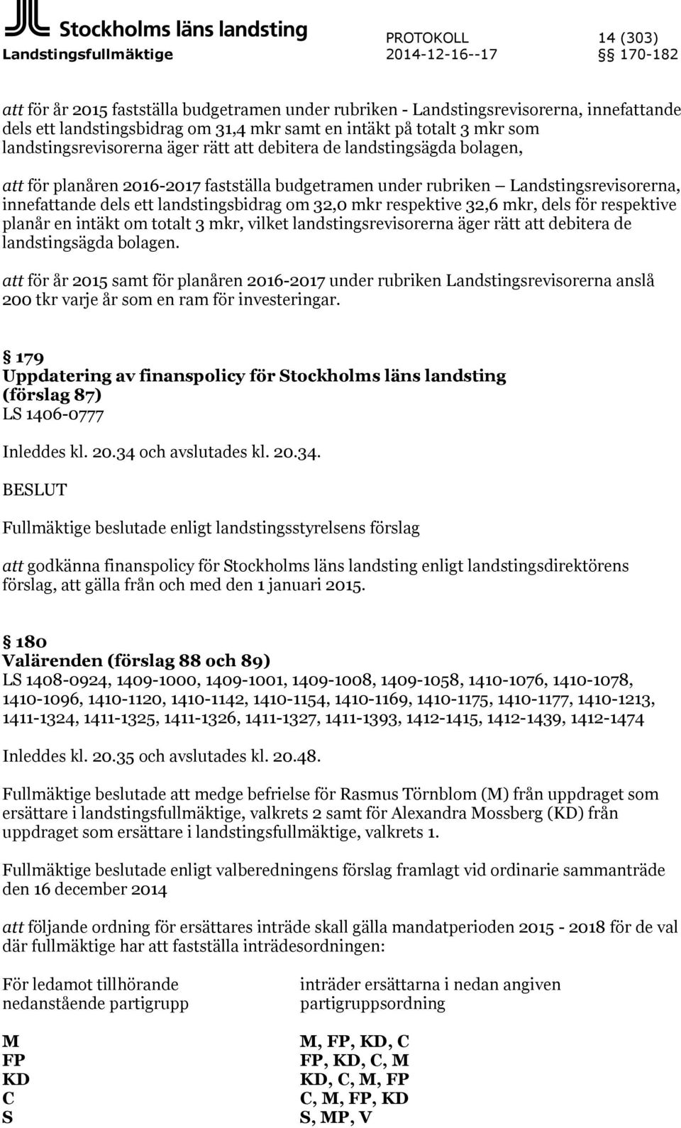 innefattande dels ett landstingsbidrag om 32,0 mkr respektive 32,6 mkr, dels för respektive planår en intäkt om totalt 3 mkr, vilket landstingsrevisorerna äger rätt att debitera de landstingsägda