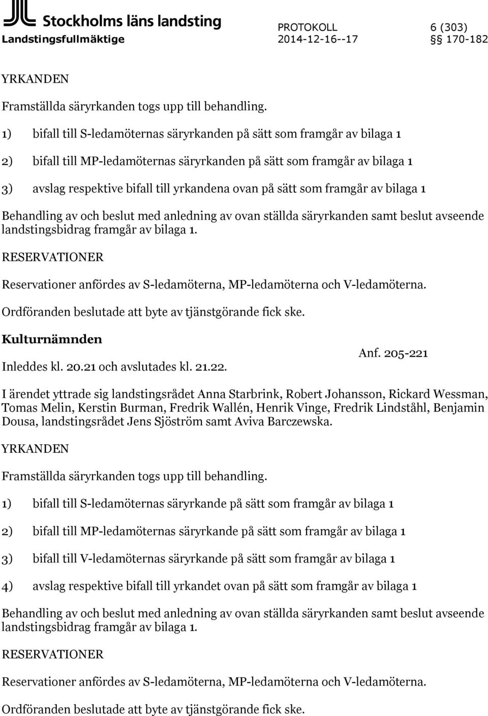 sätt som framgår av bilaga 1 Behandling av och beslut med anledning av ovan ställda säryrkanden samt beslut avseende landstingsbidrag framgår av bilaga 1.