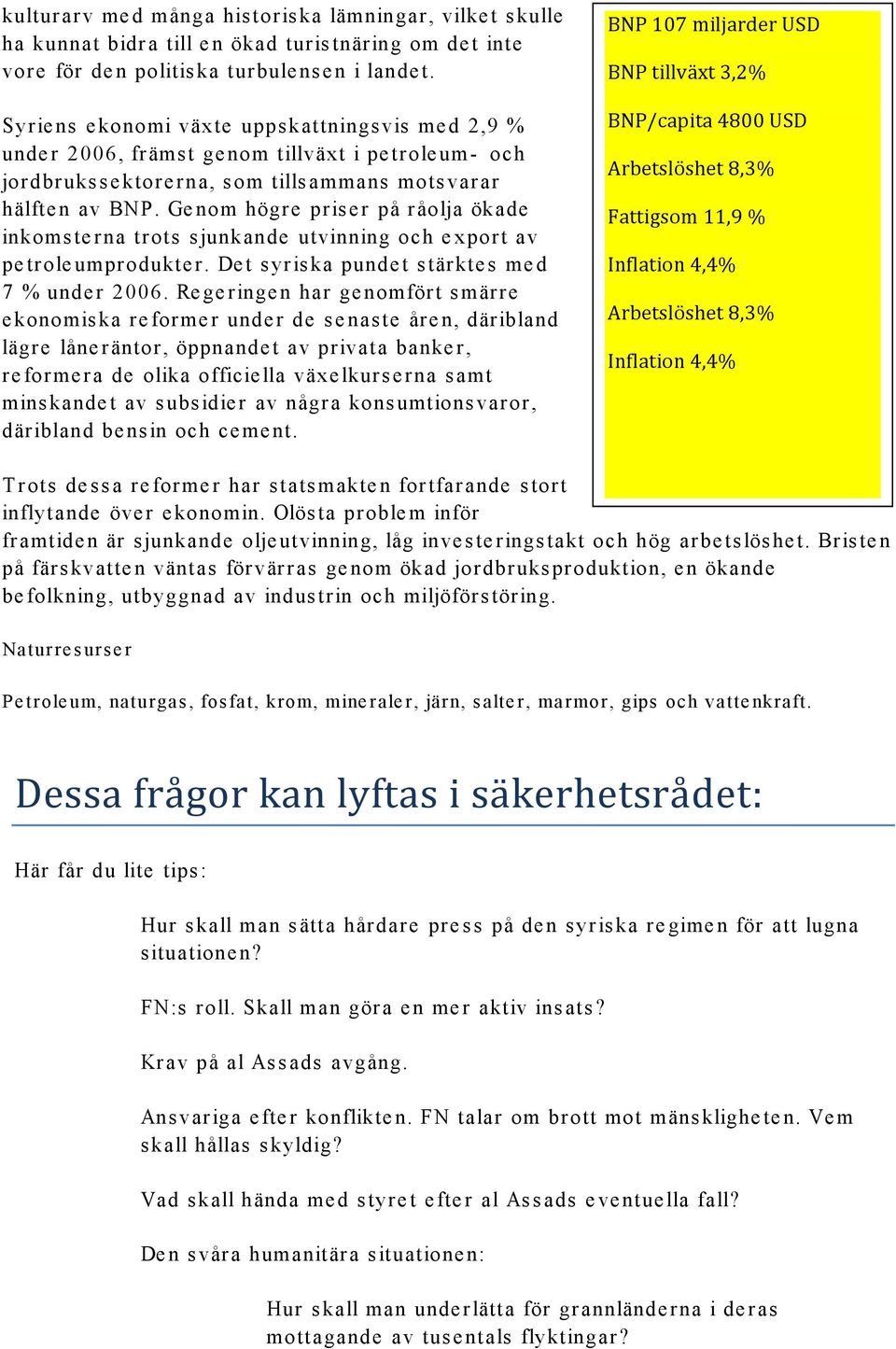 Genom högre priser på råolja ökade inkomste rna trots sjunkande utvinning och e xport av petroleumprodukter. Det syriska pundet stärktes med 7 % under 2006.