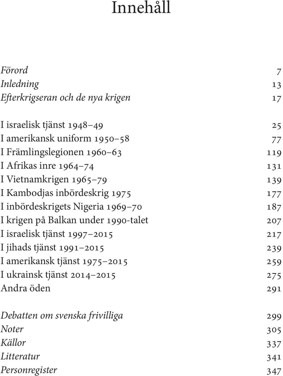 Nigeria 1969 70 187 I krigen på Balkan under 1990-talet 207 I israelisk tjänst 1997 2015 217 I jihads tjänst 1991 2015 239 I amerikansk tjänst