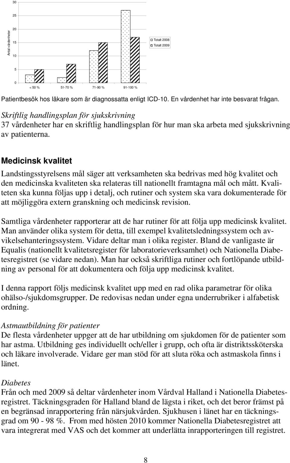 Medicinsk kvalitet Landstingsstyrelsens mål säger att verksamheten ska bedrivas med hög kvalitet och den medicinska kvaliteten ska relateras till nationellt framtagna mål och mått.