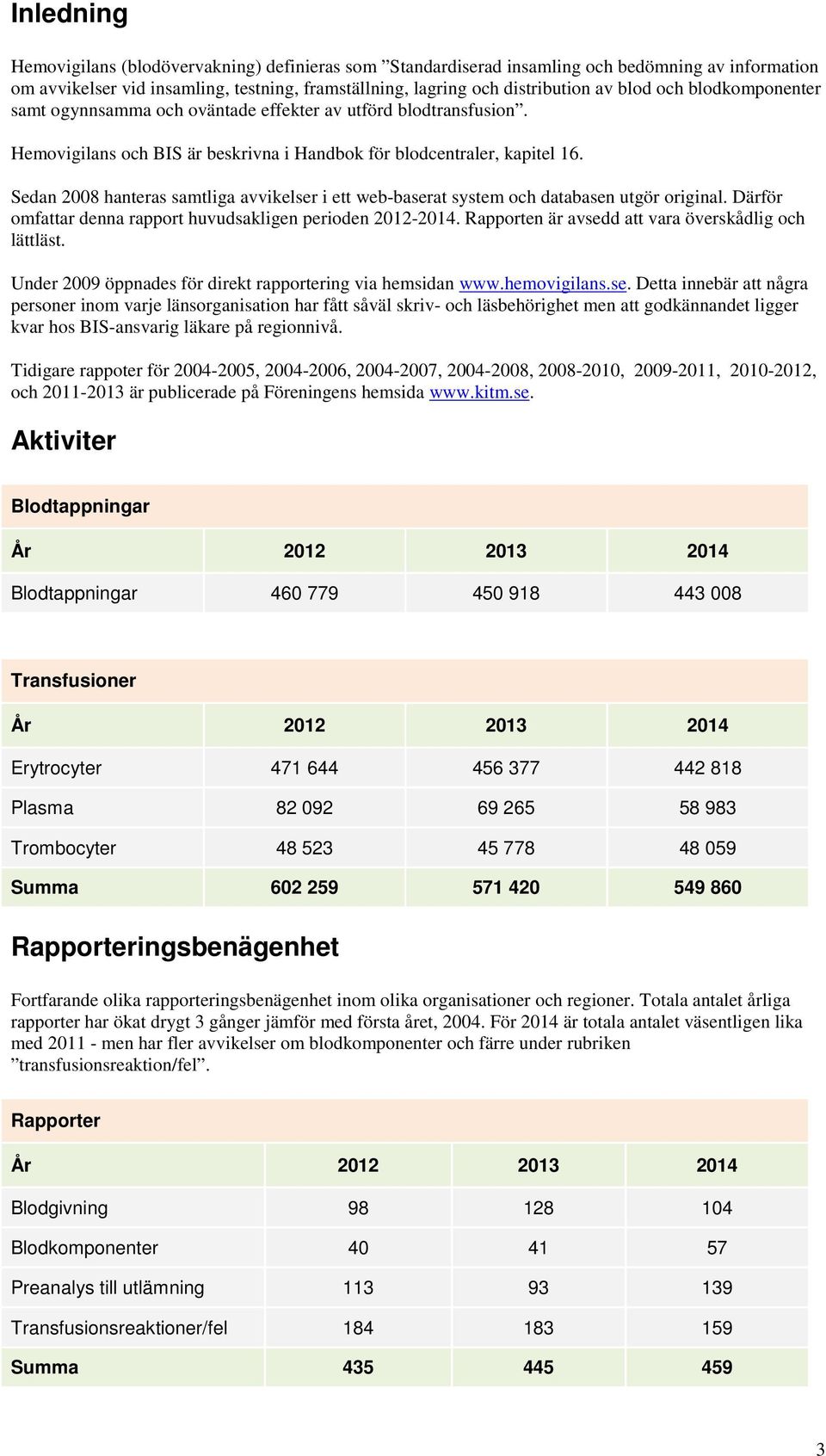 Sedan 2008 hanteras samtliga avvikelser i ett web-baserat system och databasen utgör original. Därför omfattar denna rapport huvudsakligen perioden 2012-2014.