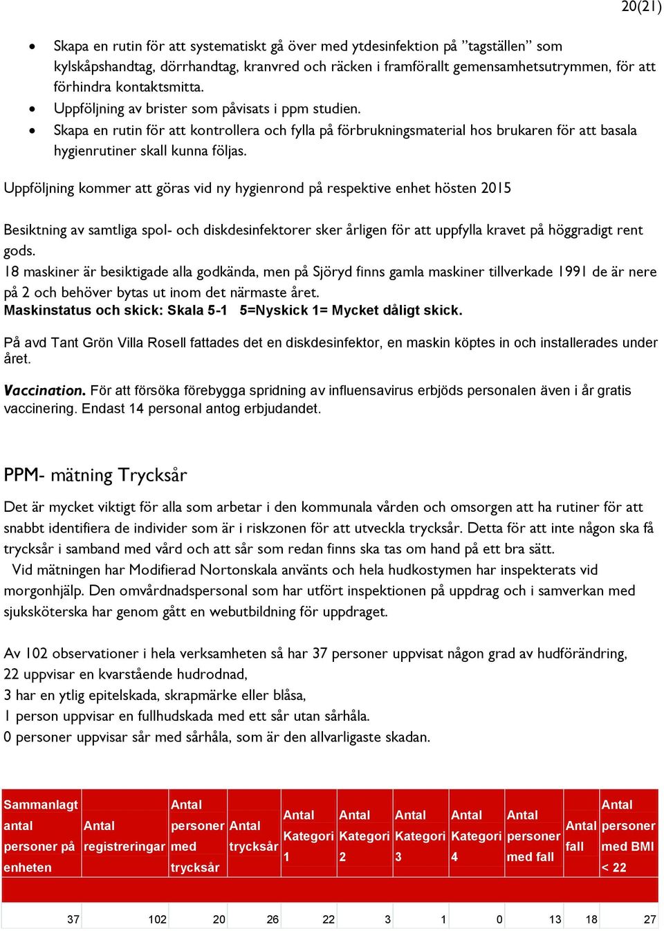 Uppföljning kommer att göras vid ny hygienrond på respektive enhet hösten 2015 Besiktning av samtliga spol- och diskdesinfektorer sker årligen för att uppfylla kravet på höggradigt rent gods.