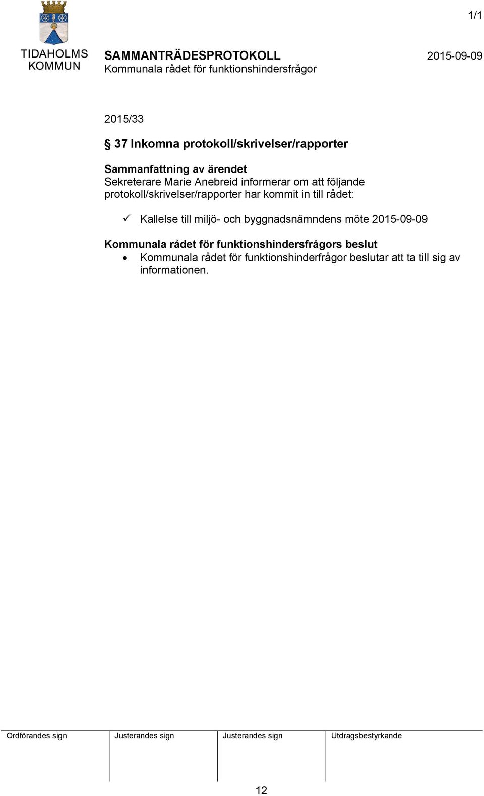 rådet: Kallelse till miljö- och byggnadsnämndens möte 2015-09-09 s beslut