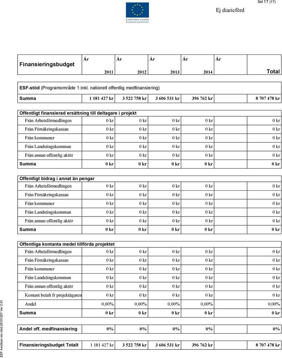 0 kr 0 kr 0 kr Från Försäkringskassan 0 kr 0 kr 0 kr 0 kr 0 kr Från kommuner 0 kr 0 kr 0 kr 0 kr 0 kr Från Landstingskommun 0 kr 0 kr 0 kr 0 kr 0 kr Från annan offentlig aktör 0 kr 0 kr 0 kr 0 kr 0