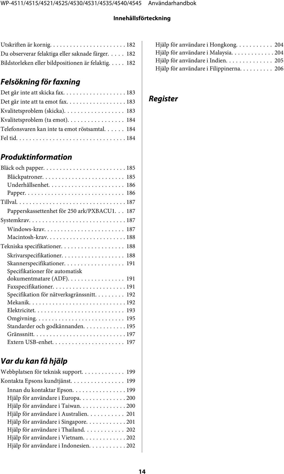 .. 184 Telefonsvaren kan inte ta emot röstsamtal... 184 Fel tid... 184 Hjälp för användare i Hongkong... 204 Hjälp för användare i Malaysia... 204 Hjälp för användare i Indien.